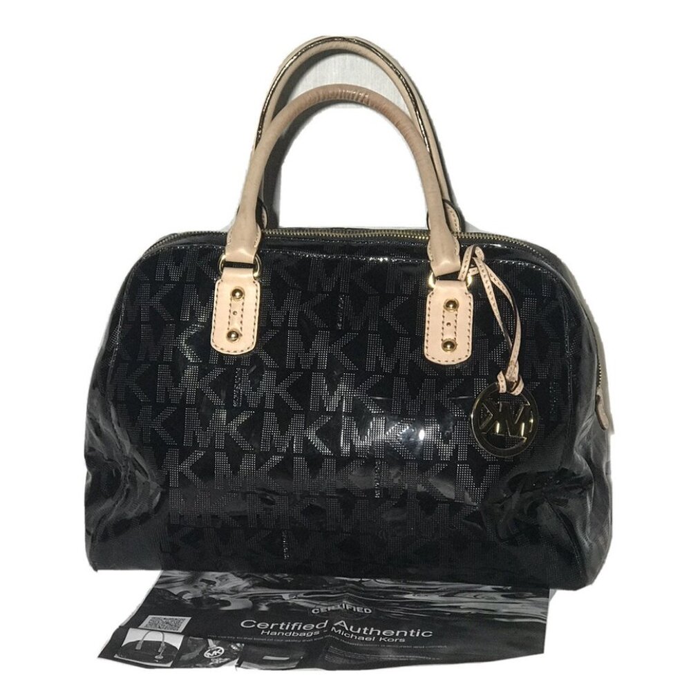 Michael Kors BlacK Jet Set Logo Black Patent Leather Tote Handbag